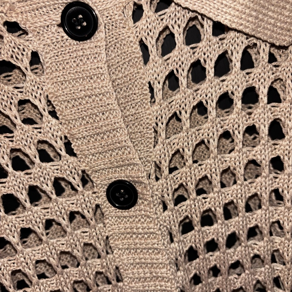Open-Knit Crochet Beige Button Down Cardigan Sweater Size XXL - Picture 2 of 6